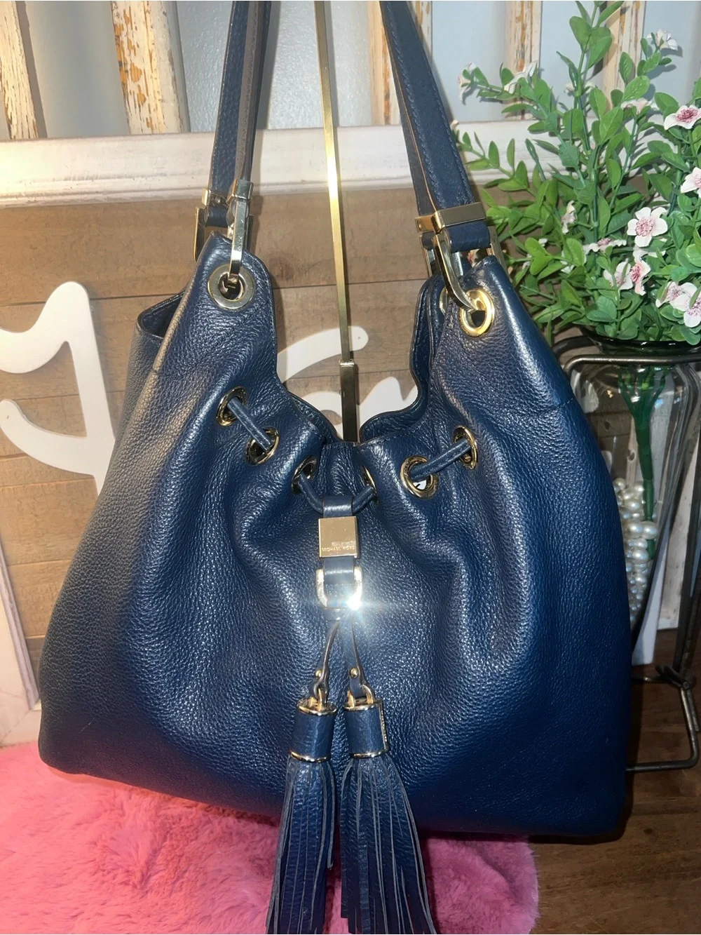 Michael Kors  Navy Leather Tassel Hobo Bag by Unknown Brand